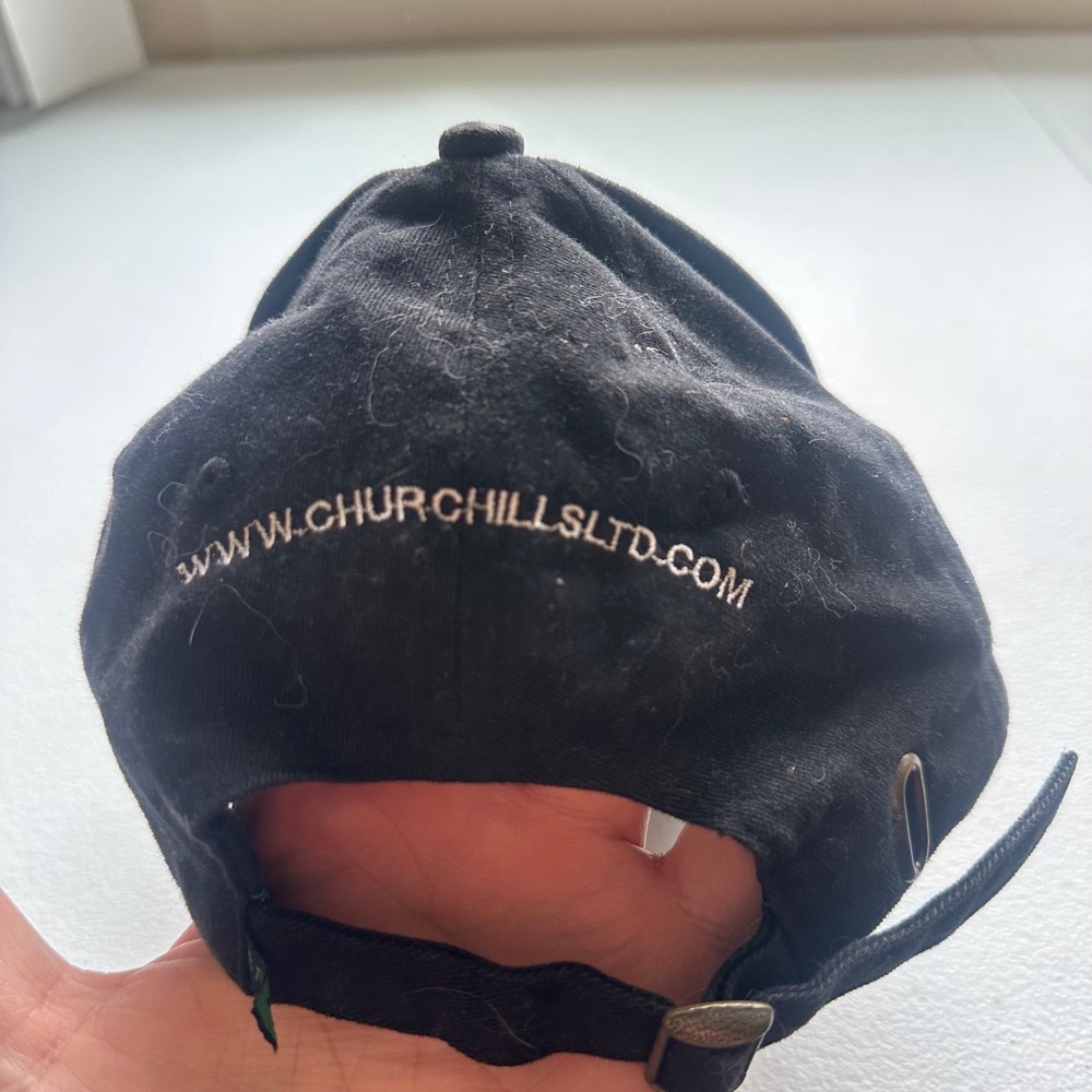 Churchills Fine Cigars Black Baseball Cap Embroidered Logo Adjustable Strap - Picture 5 of 5